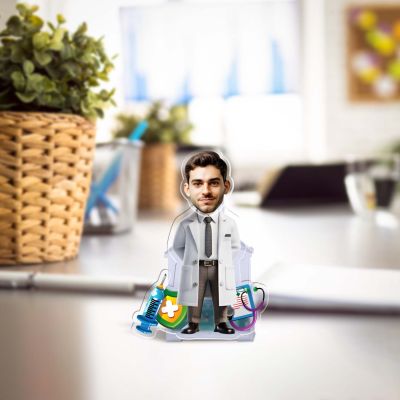 Personalized Doctor Rotating Tabletop with Solar Powered Customized with Funny Face Caricature Birthday Gift for Doctor Idol for Doctor Clinic Desk Table Decor & Car Dashboard